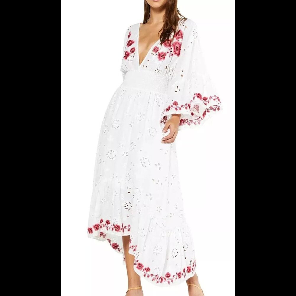 Anthropologie MISA Los Angeles Shadi Dress Medium Eyelet Embroidered Roses New
